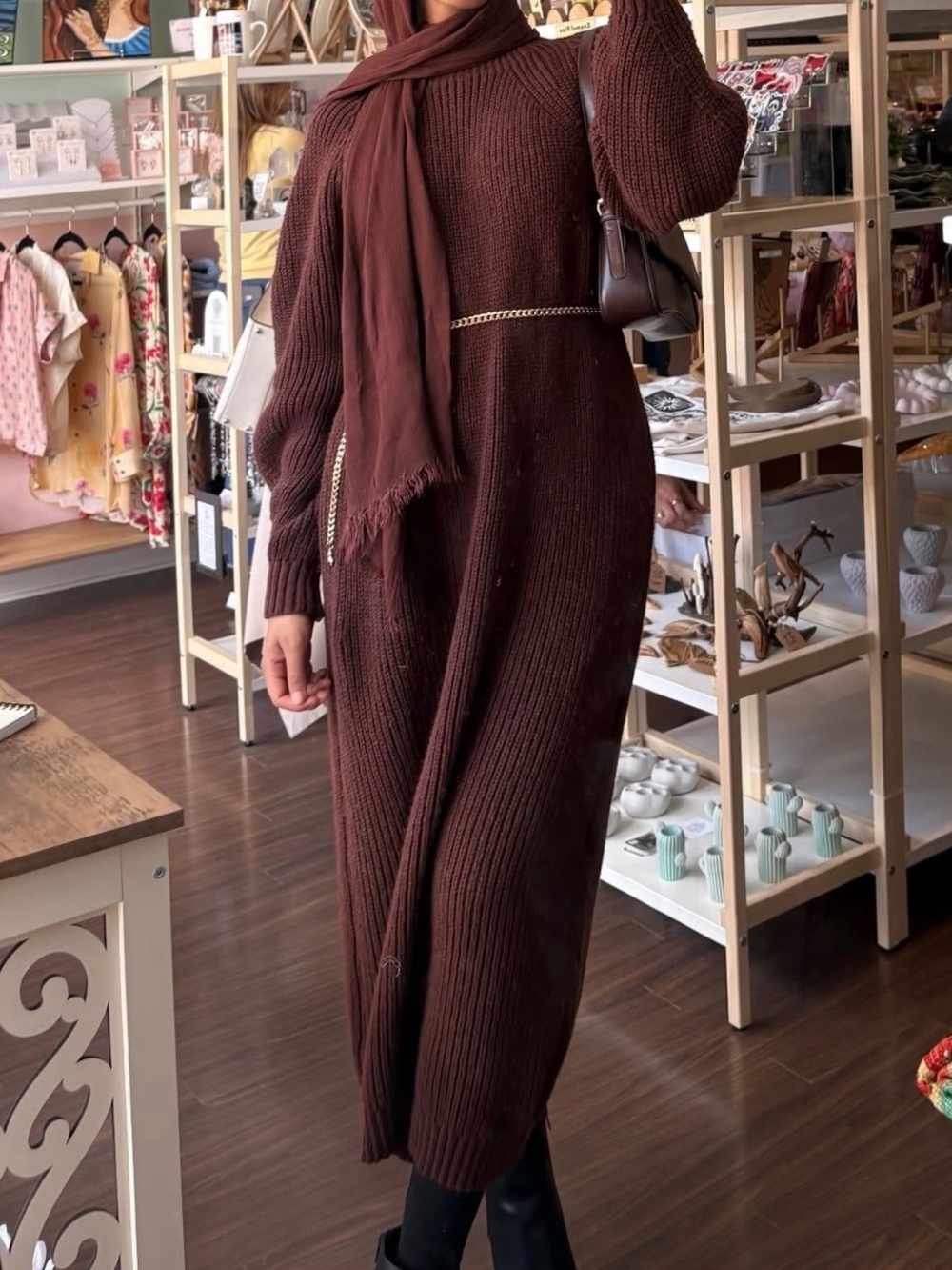 Women's Brown Knit Maxi Dress, Size 4/6